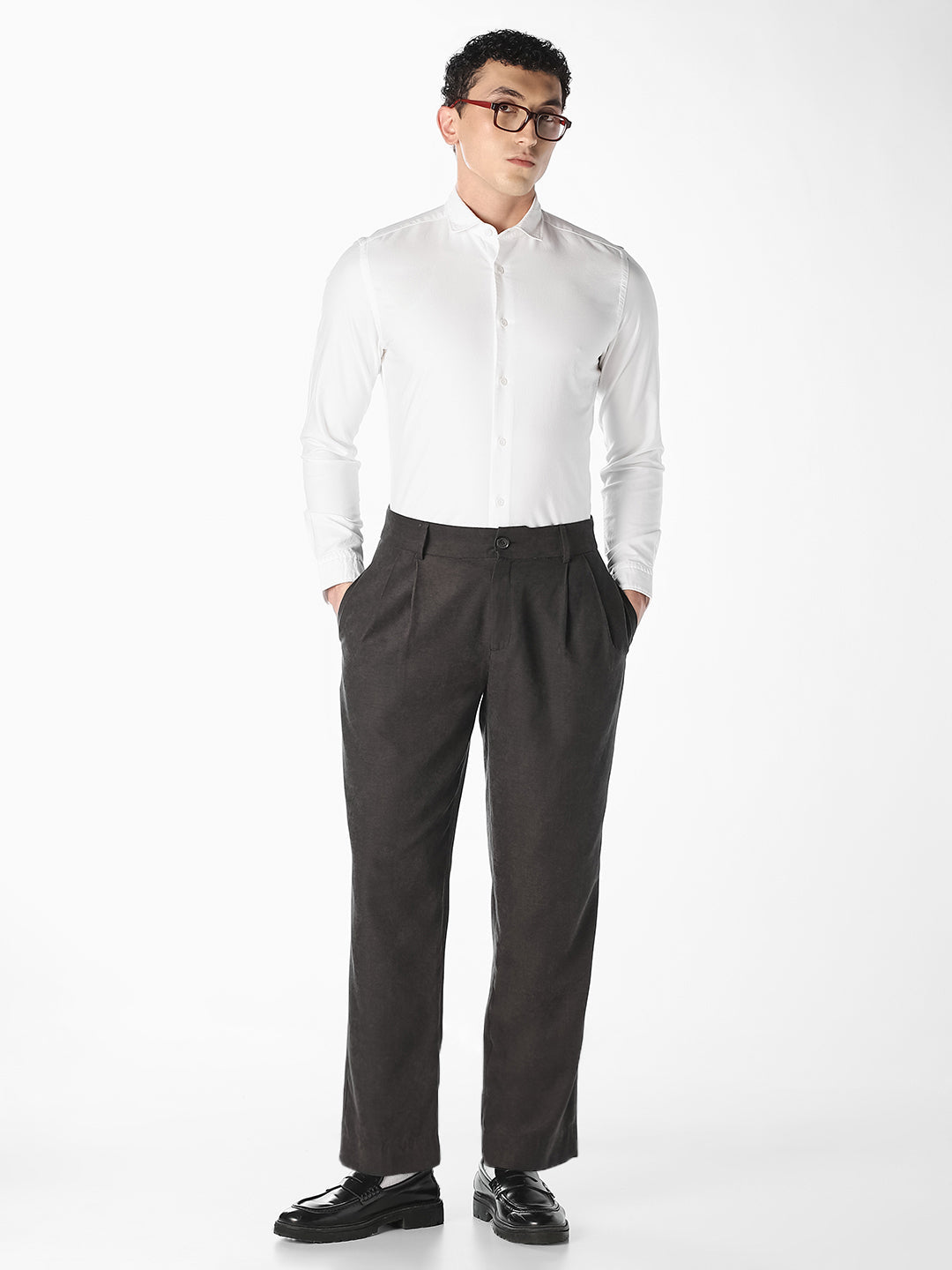 White Dobby Full Sleeves Shirt