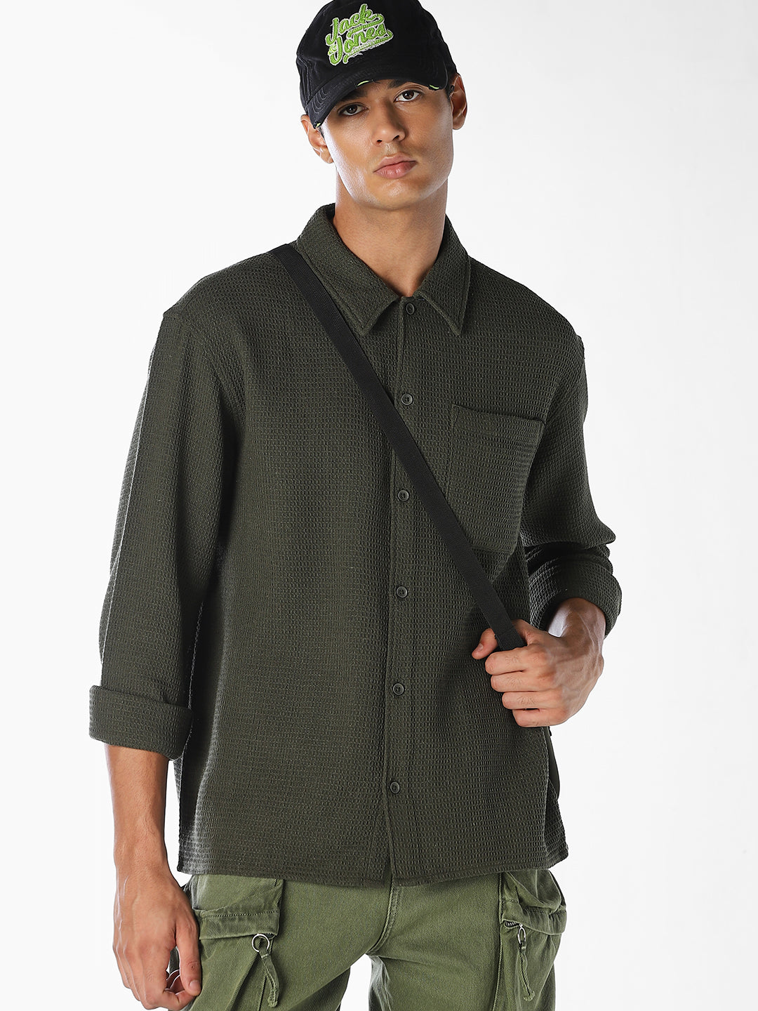 Green Waffle Twill Shirt - L
