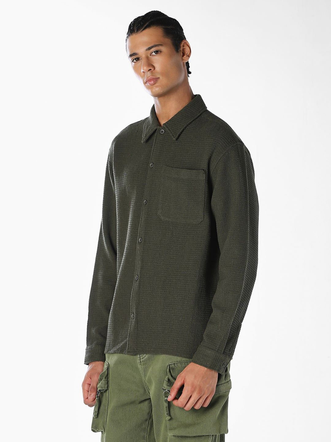 Green Waffle Twill Shirt