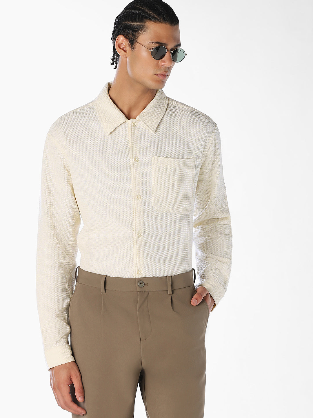Beige Waffle Twill Shirt - S
