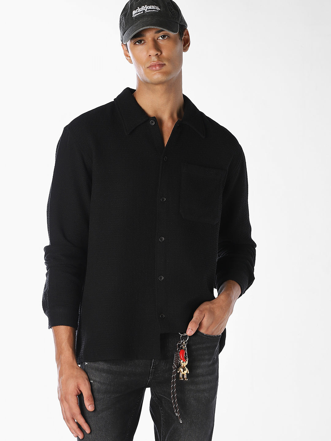 Black Waffle Twill Shirt - S
