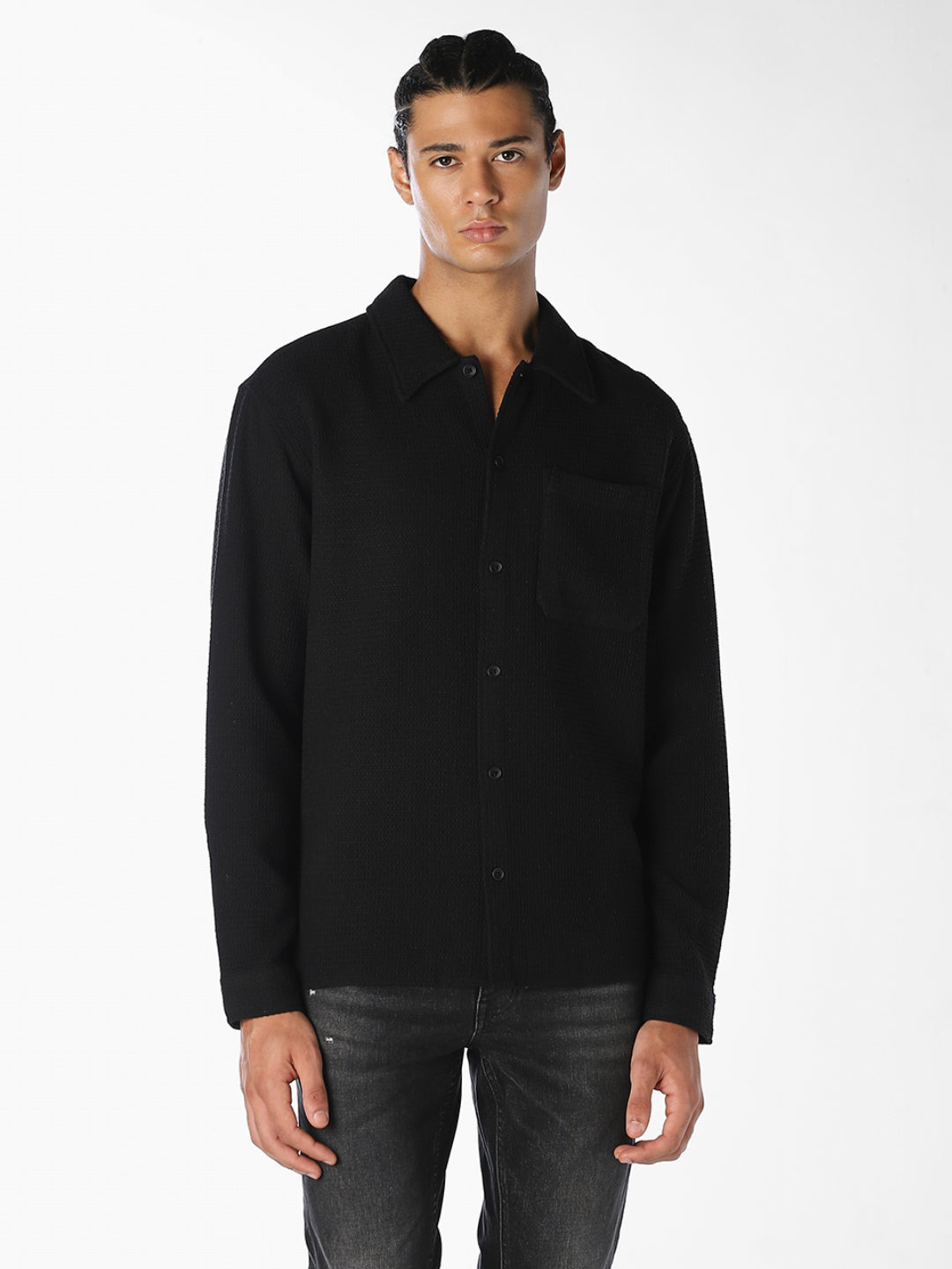 Black Waffle Twill Shirt