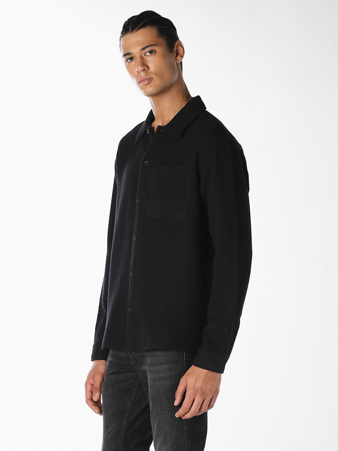 Black Waffle Twill Shirt