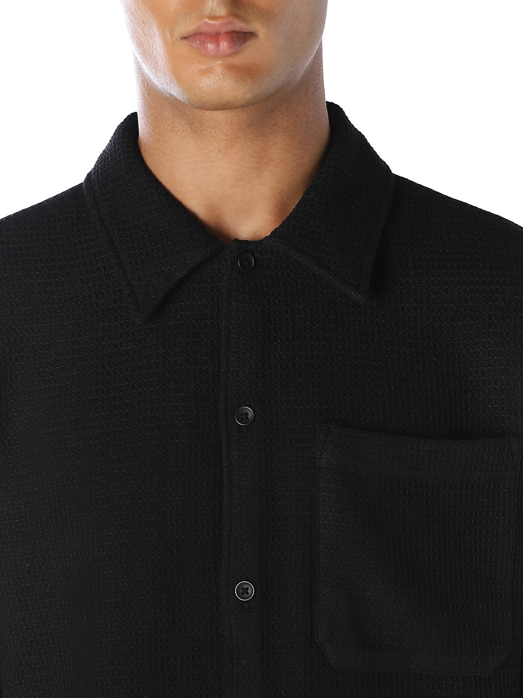 Black Waffle Twill Shirt