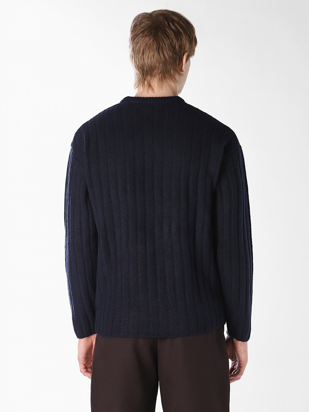 Textured Knitted Crew Neck Pullover