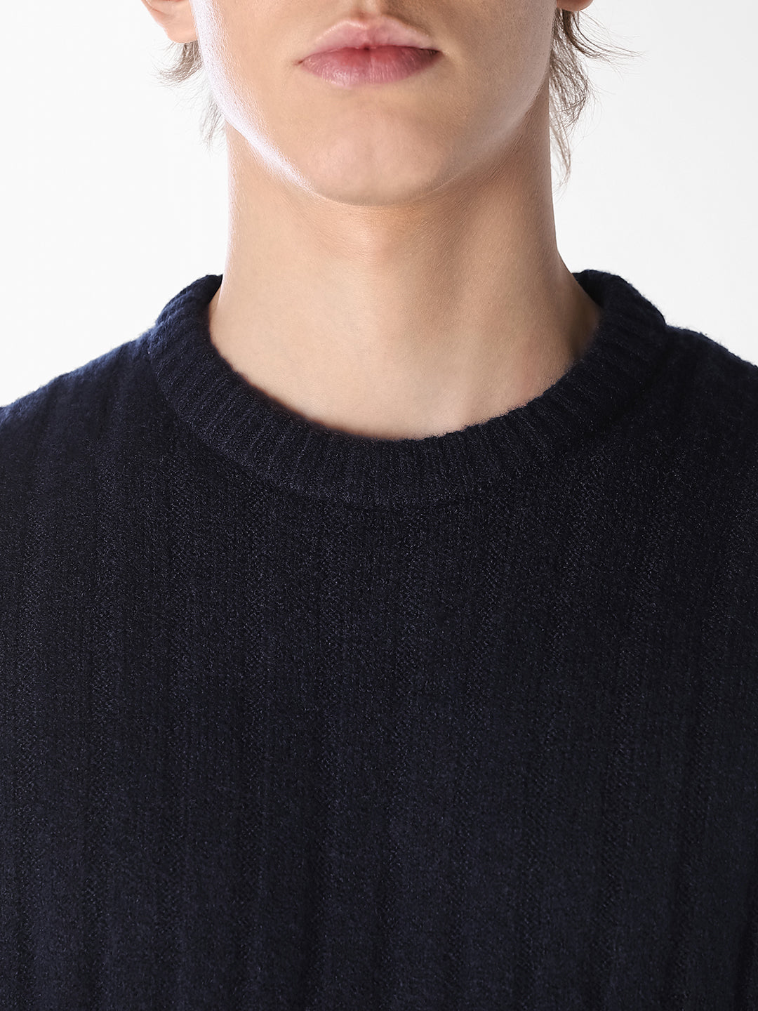 Textured Knitted Crew Neck Pullover