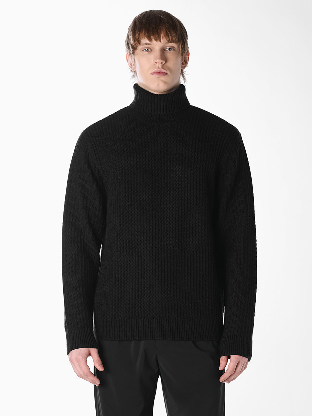 Black Roll Neck Jacquard Pullover