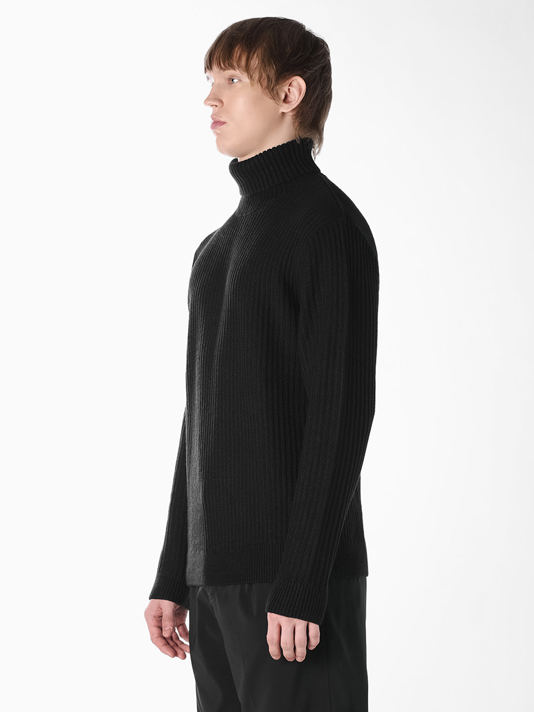 Black Roll Neck Jacquard Pullover