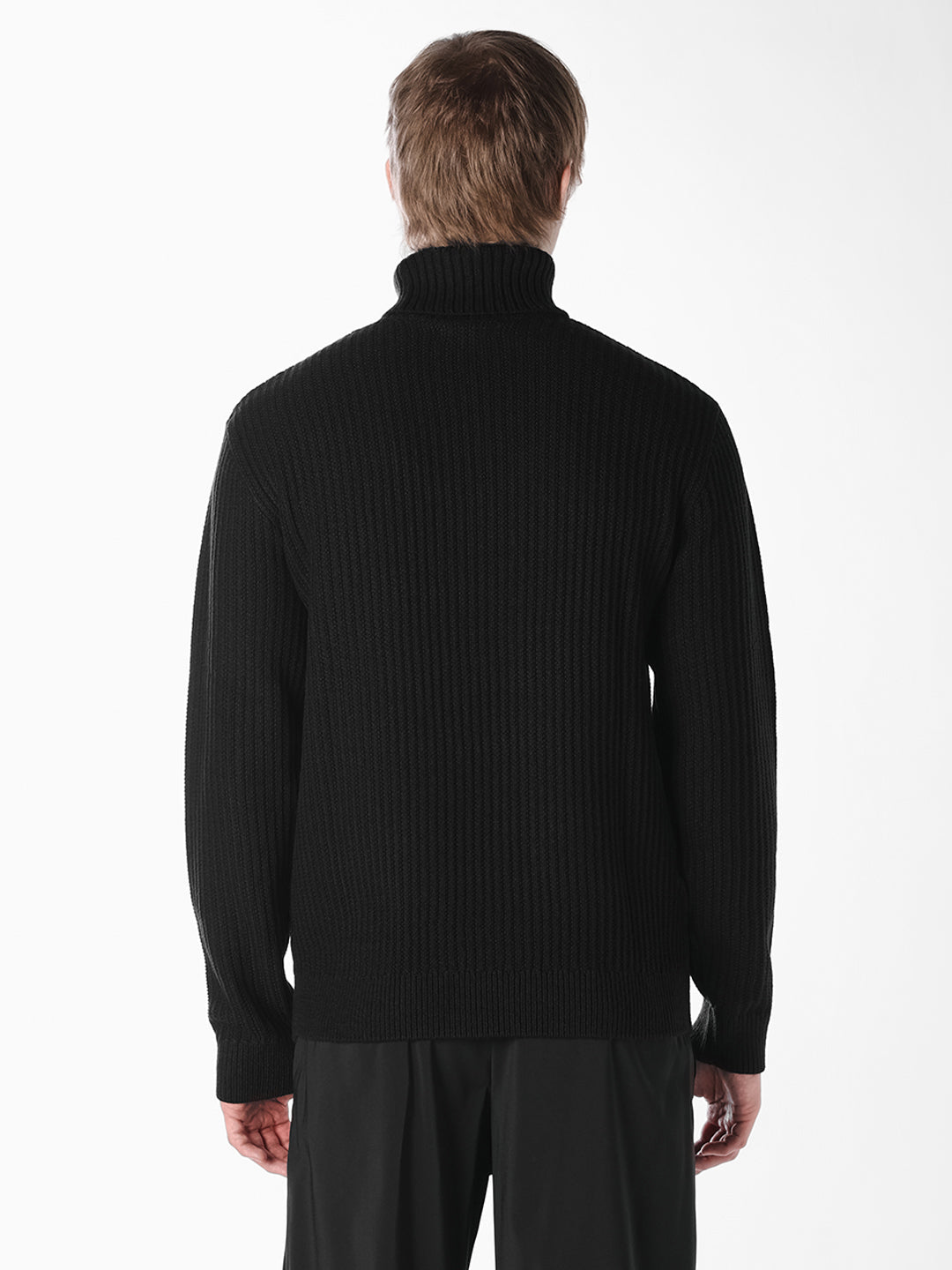 Black Roll Neck Jacquard Pullover