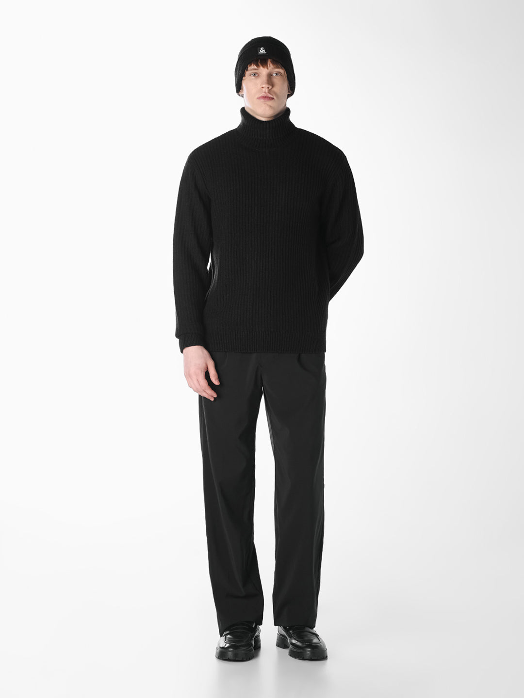 Black Roll Neck Jacquard Pullover