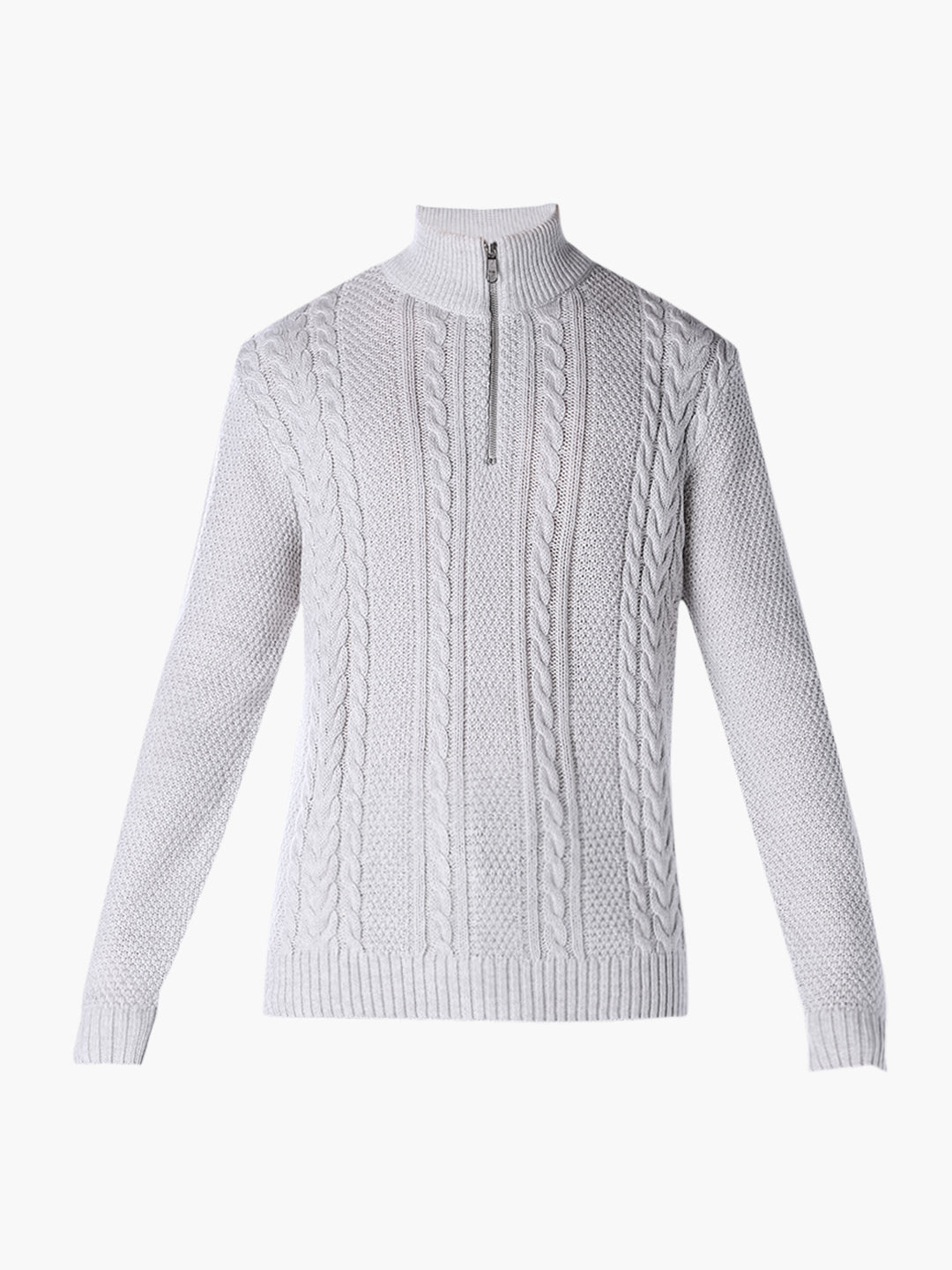 White Melange Cable-knit Pullover