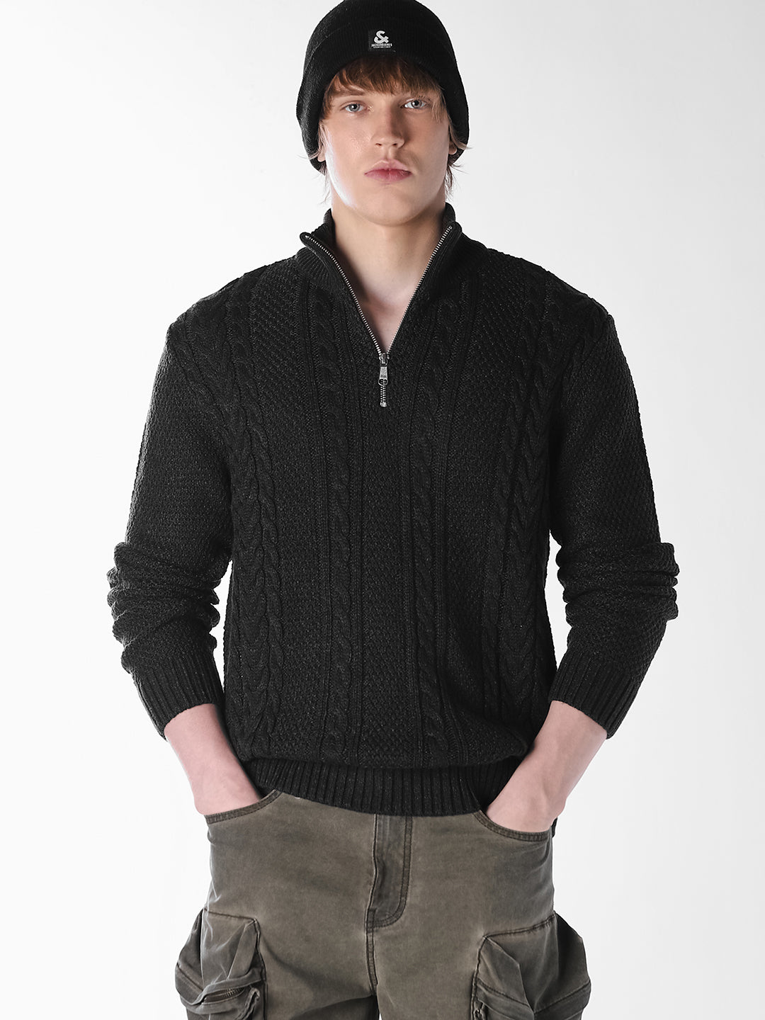 Dark Grey Cable-knit Pullover