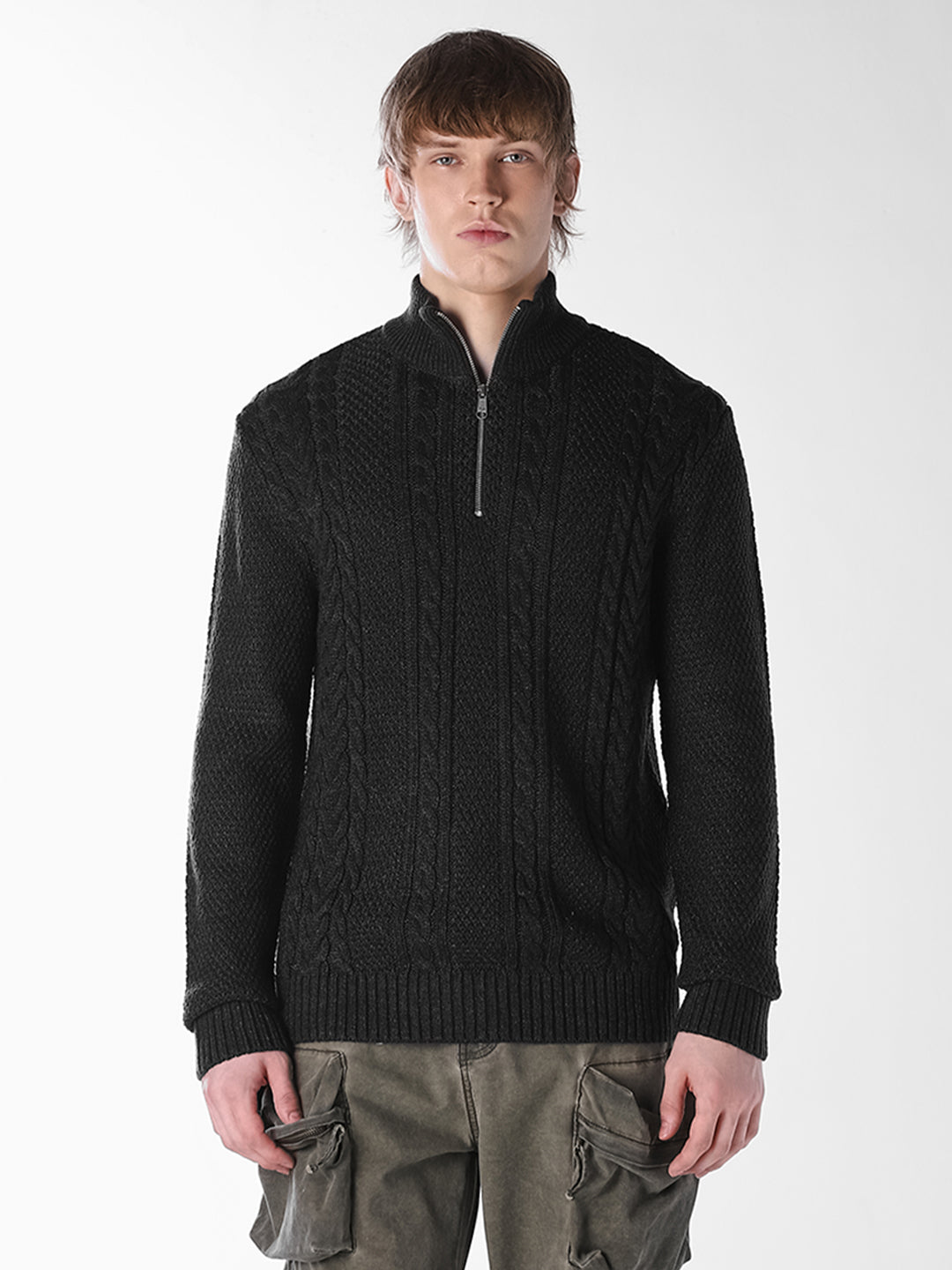 Dark Grey Cable-knit Pullover