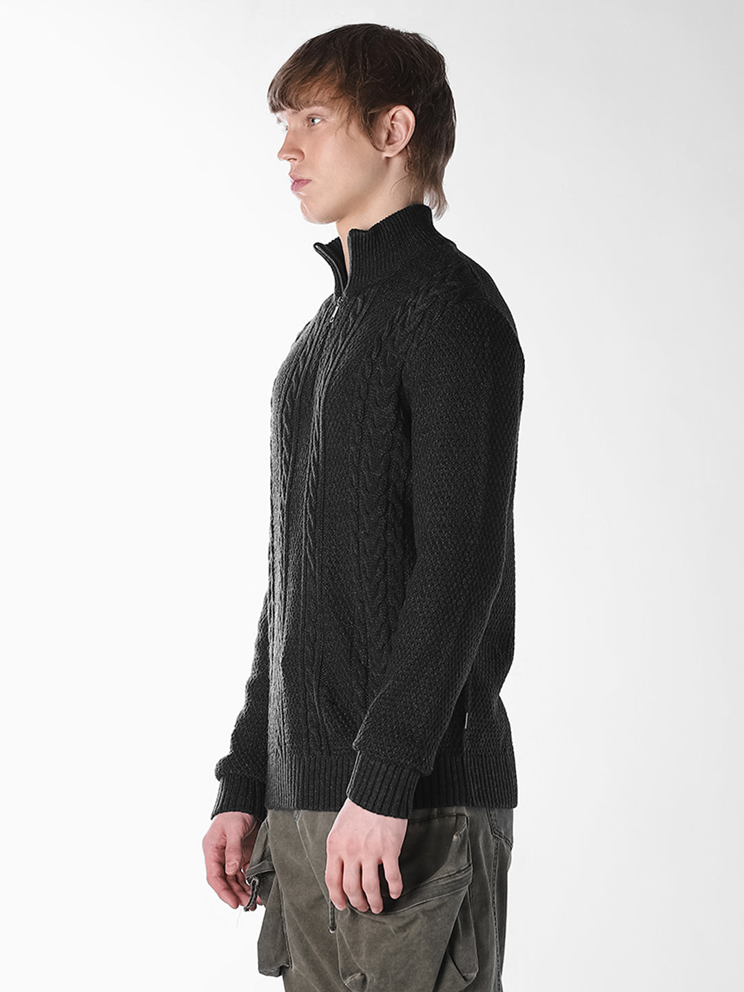 Dark Grey Cable-knit Pullover