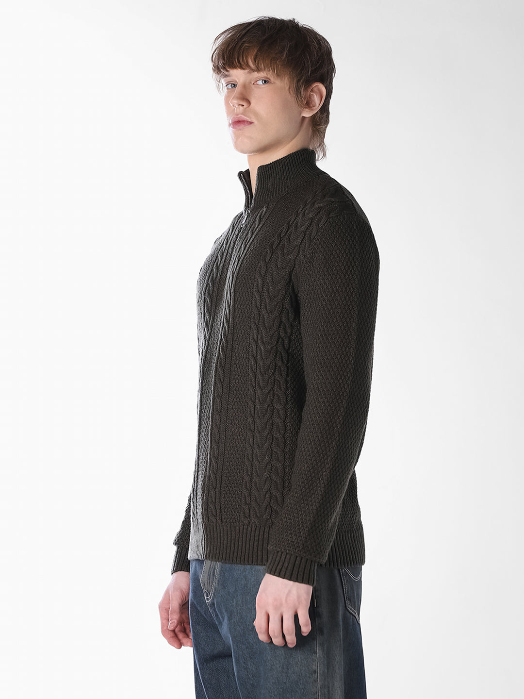 Dark Green Cable-knit Pullover