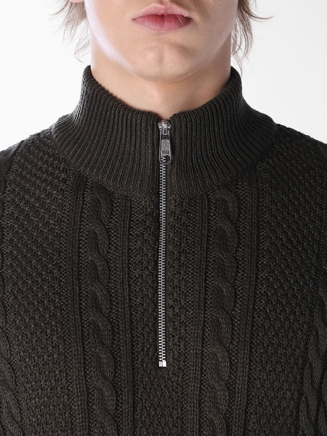 Dark Green Cable-knit Pullover
