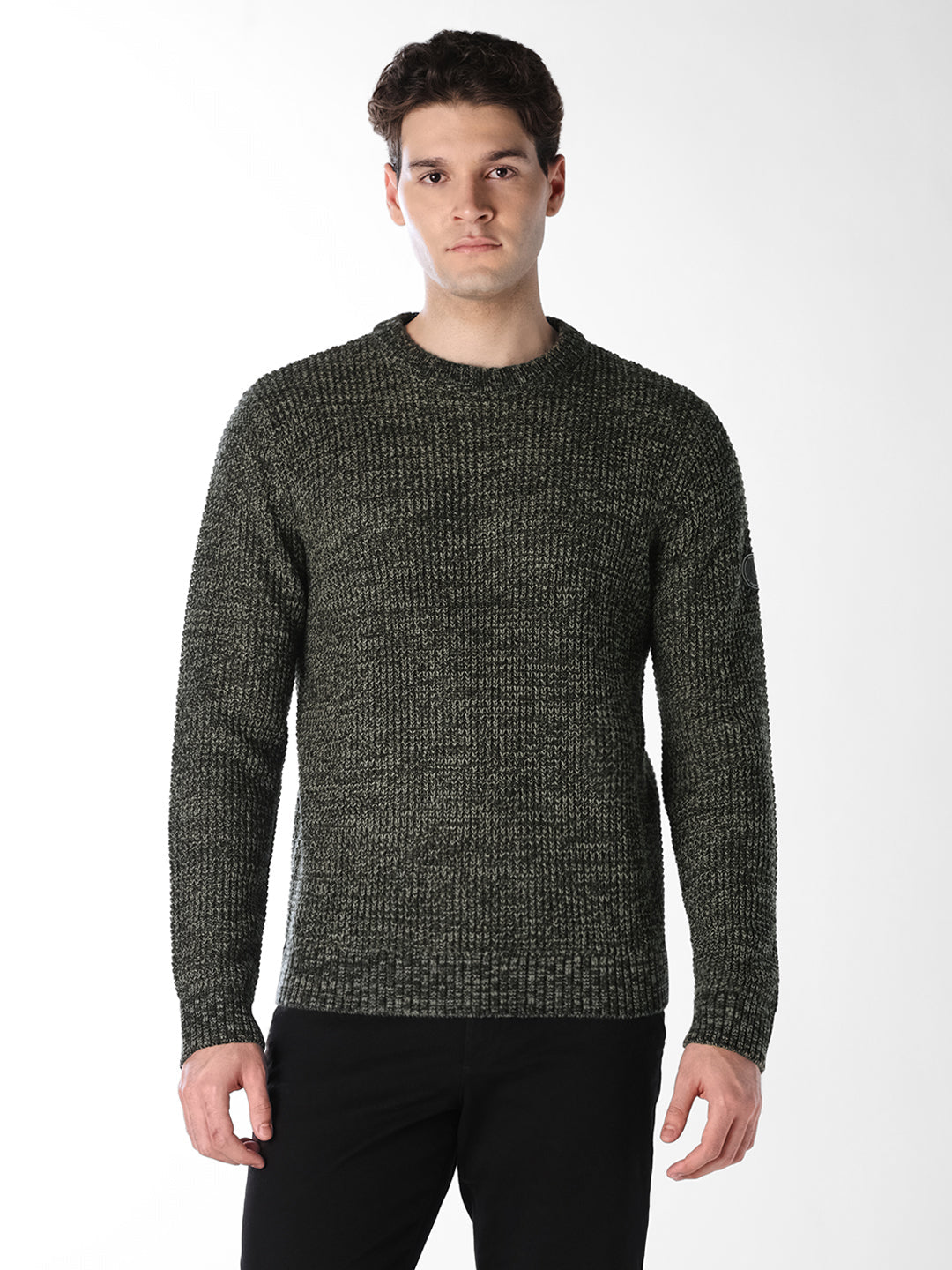 Green Jacquard Crew Neck Pullover