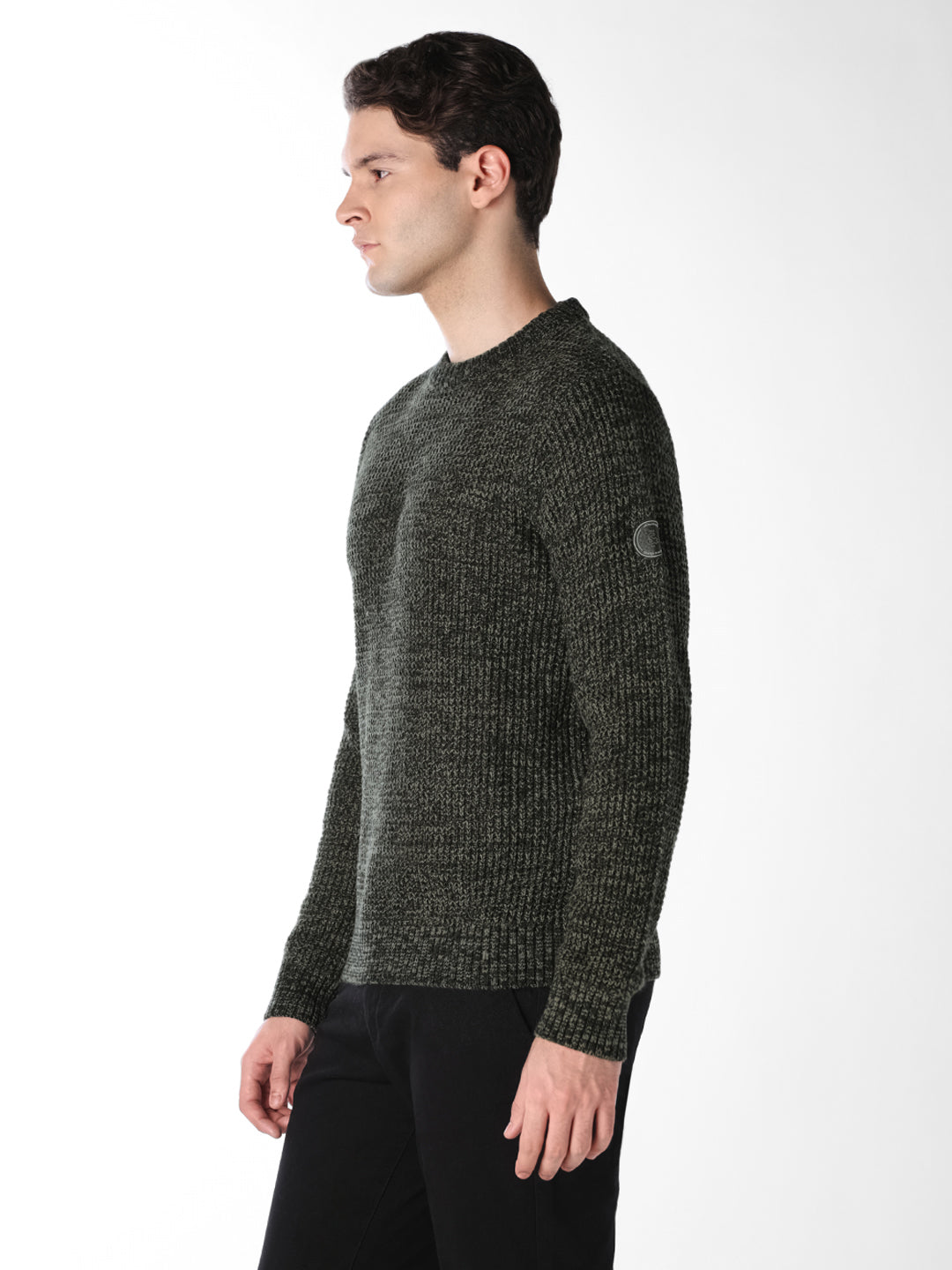 Green Jacquard Crew Neck Pullover