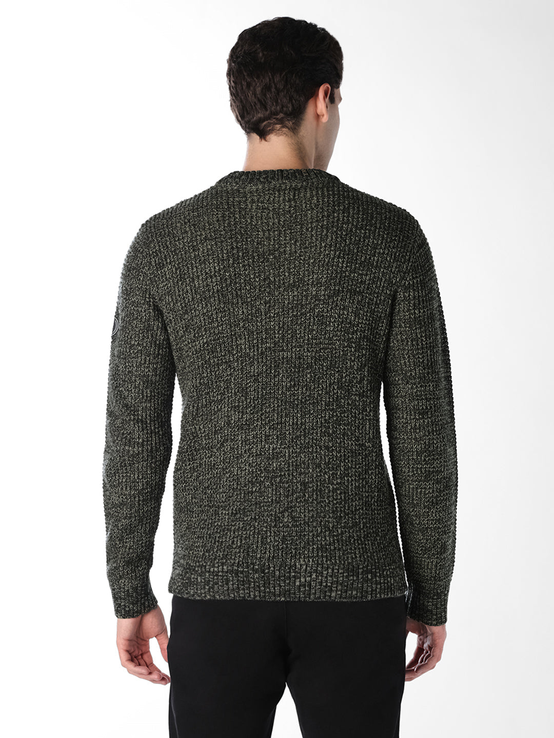 Green Jacquard Crew Neck Pullover