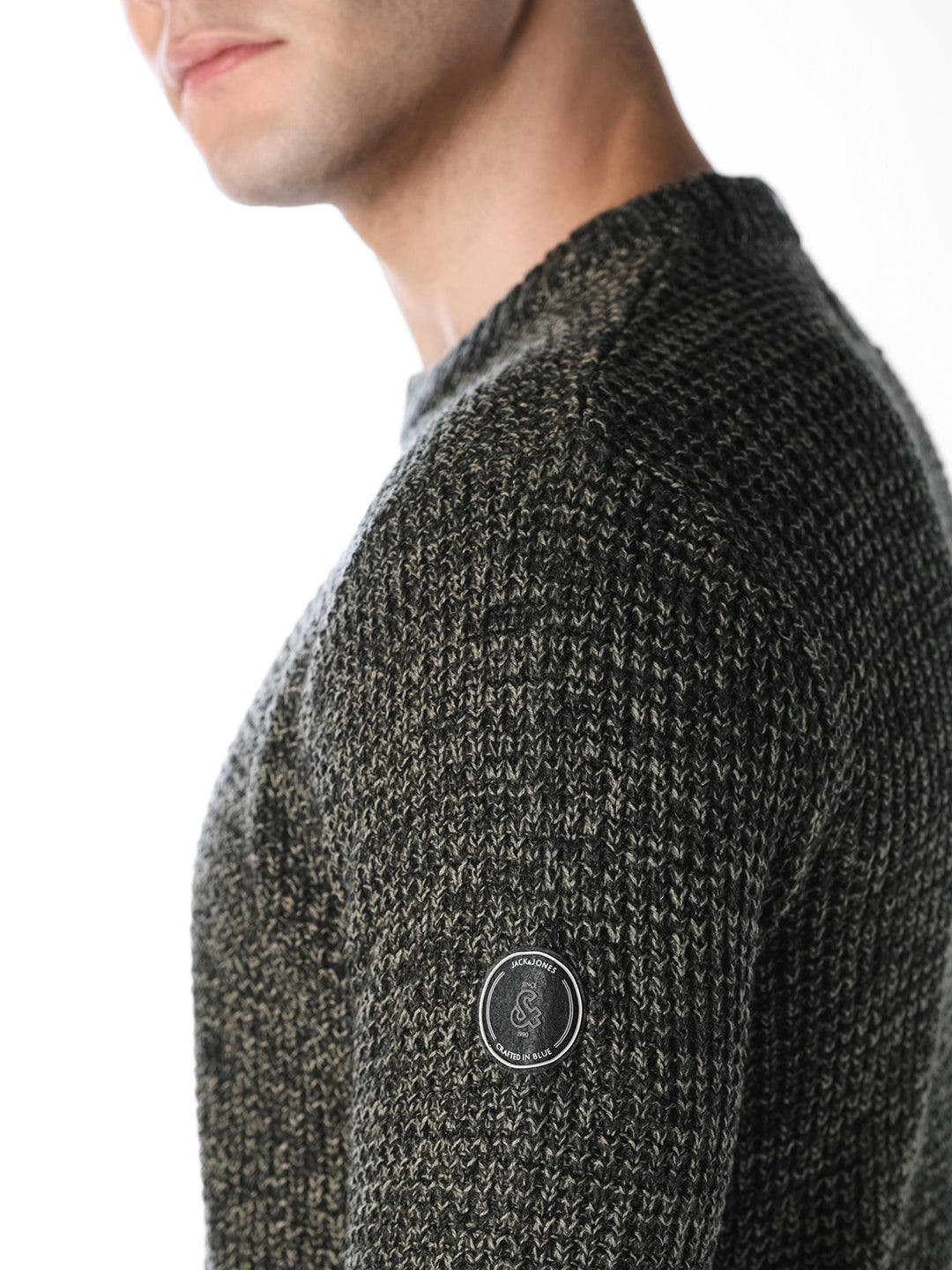 Green Jacquard Crew Neck Pullover