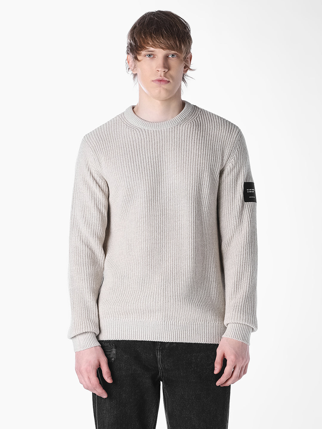 Grey Jacquard Regular Fit T-shirt