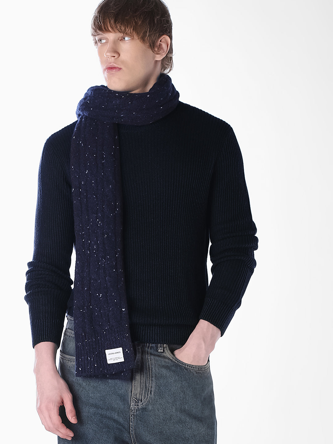 Blue Jacquard Regular Fit Knit
