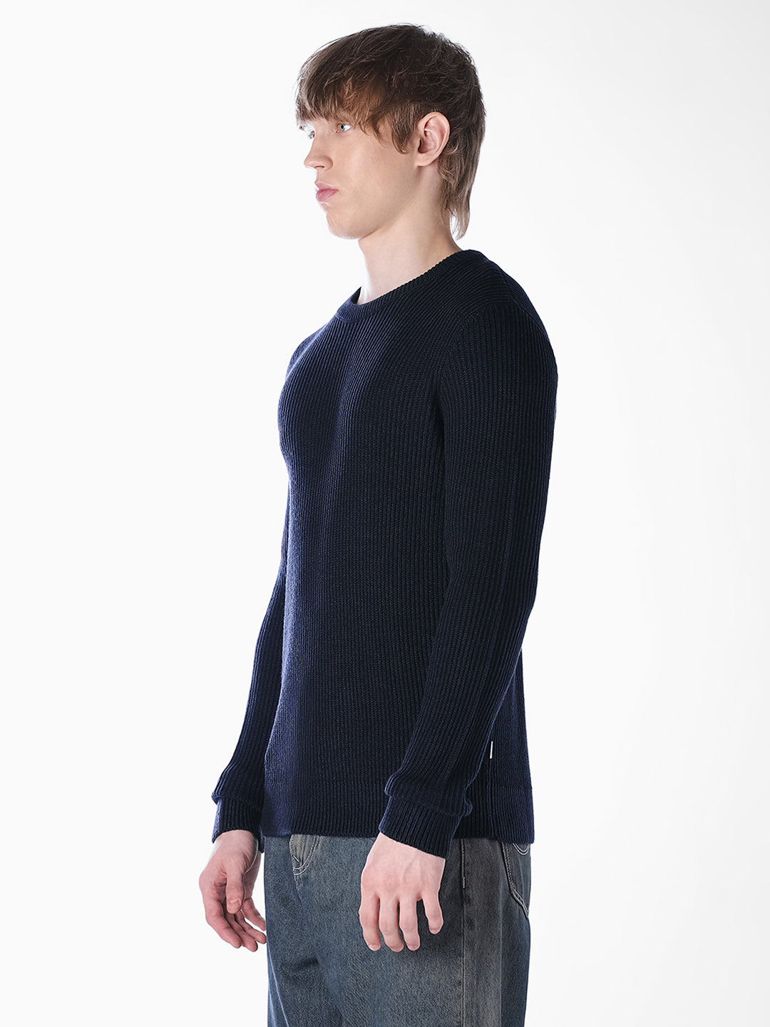 Blue Jacquard Regular Fit Knit