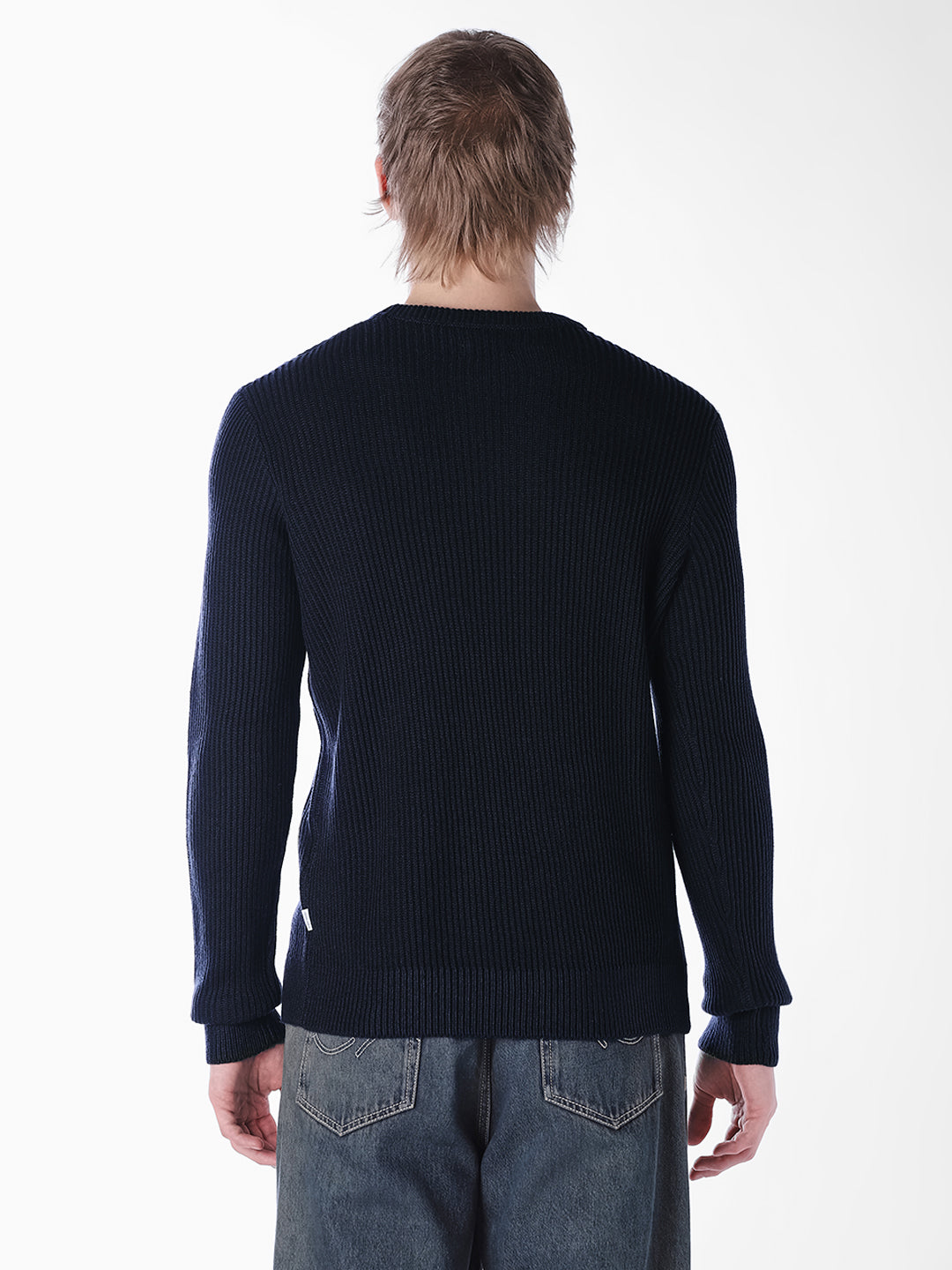 Blue Jacquard Regular Fit Knit