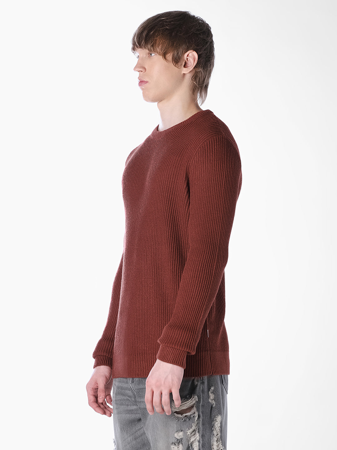 Brown Jacquard Regular Fit T-shirt