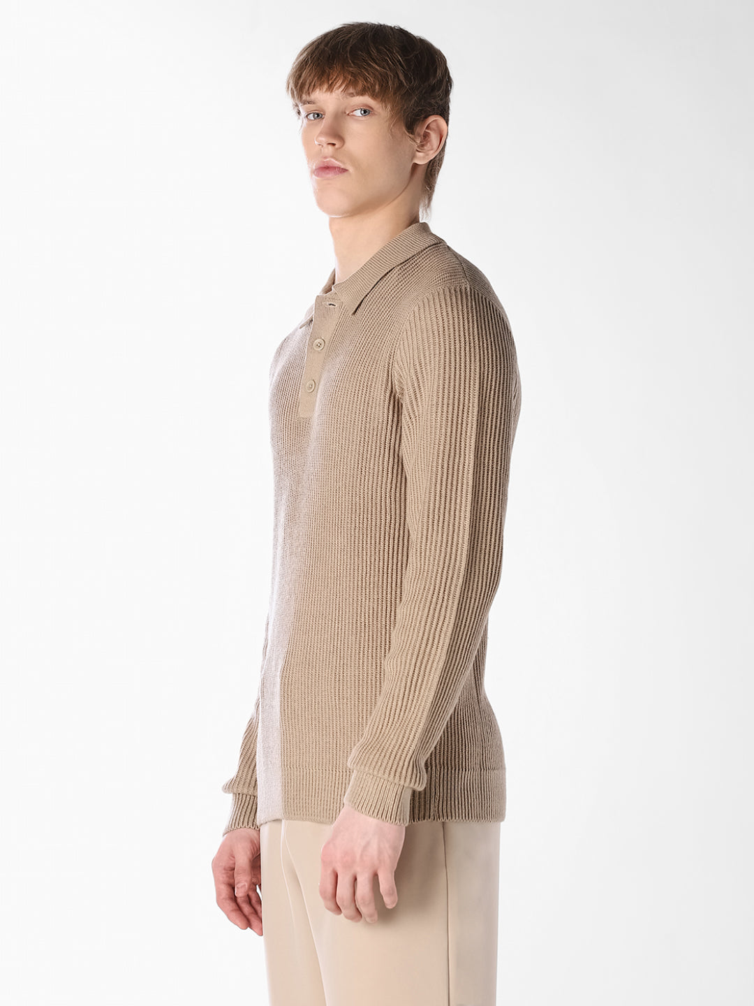 Beige Jacquard Knitted Polo