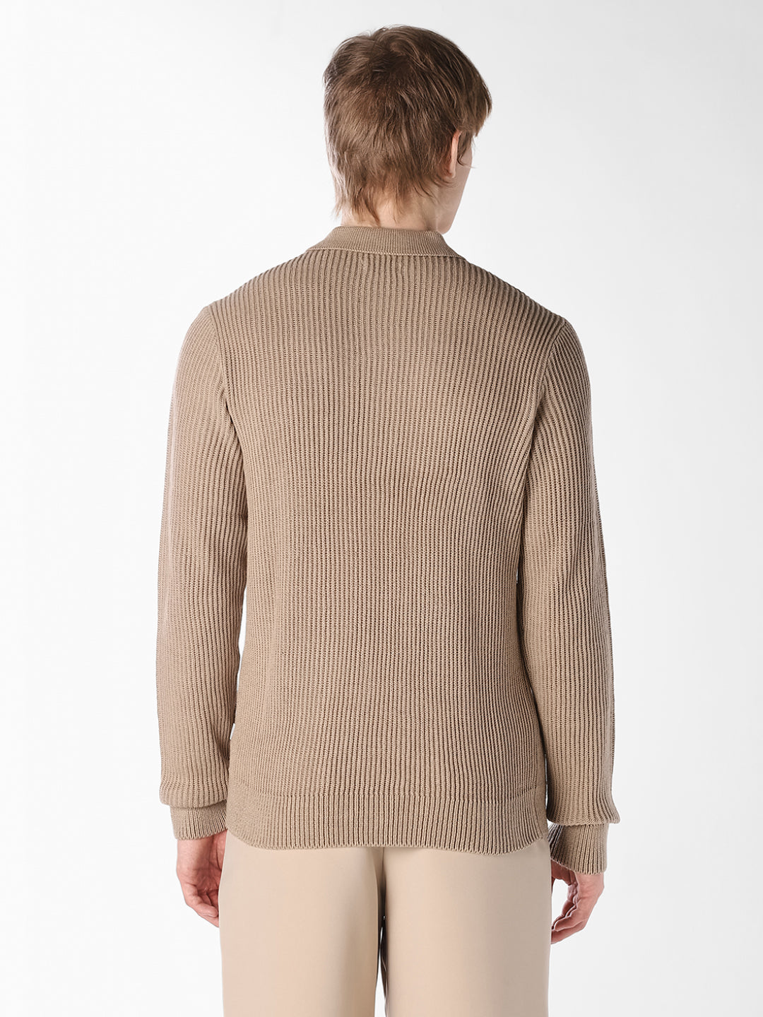Beige Jacquard Knitted Polo