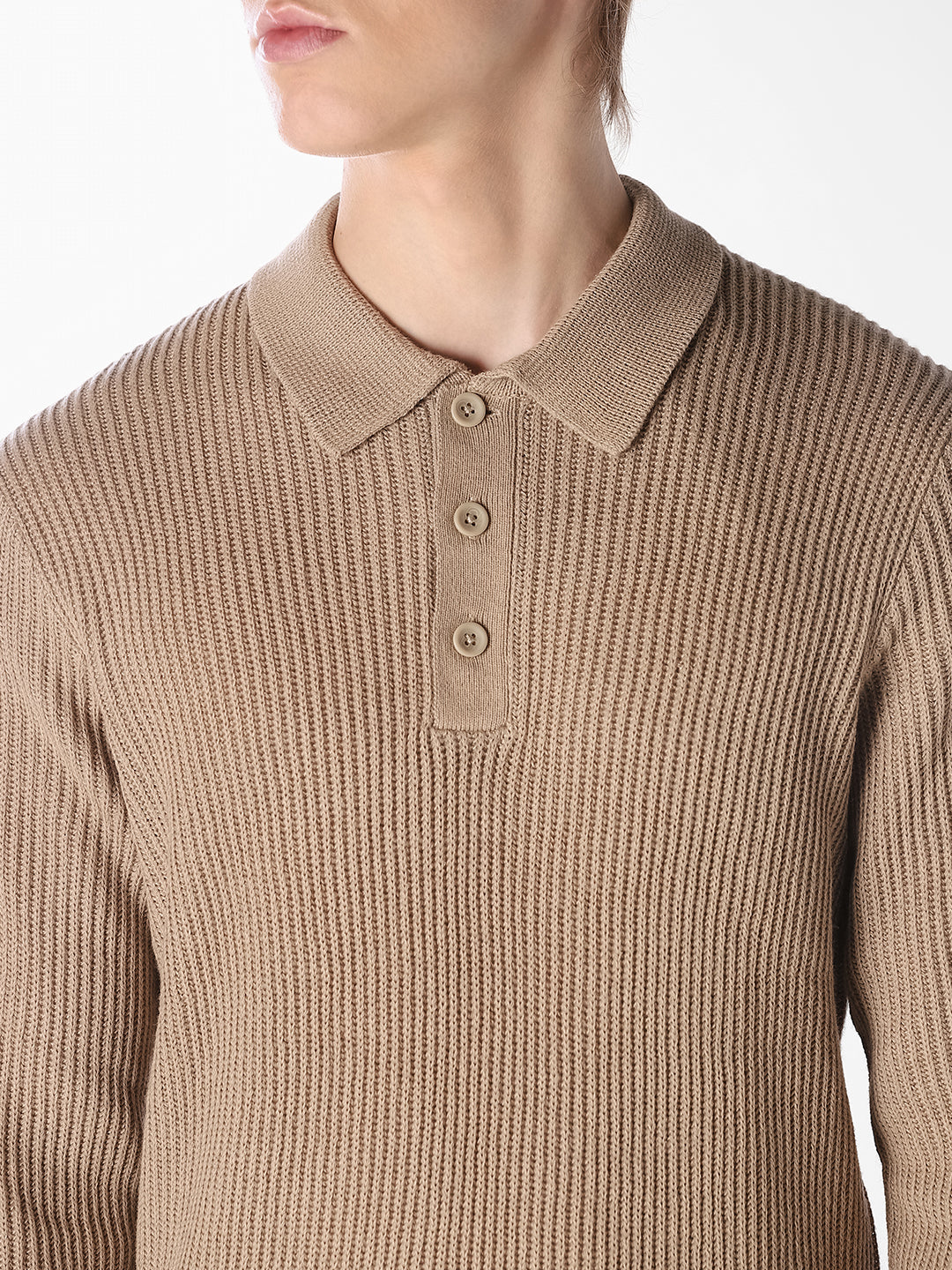 Beige Jacquard Knitted Polo