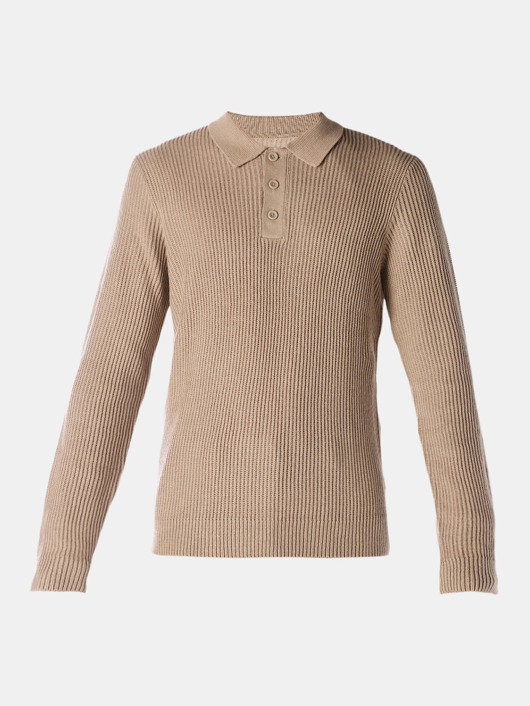 Beige Jacquard Knitted Polo