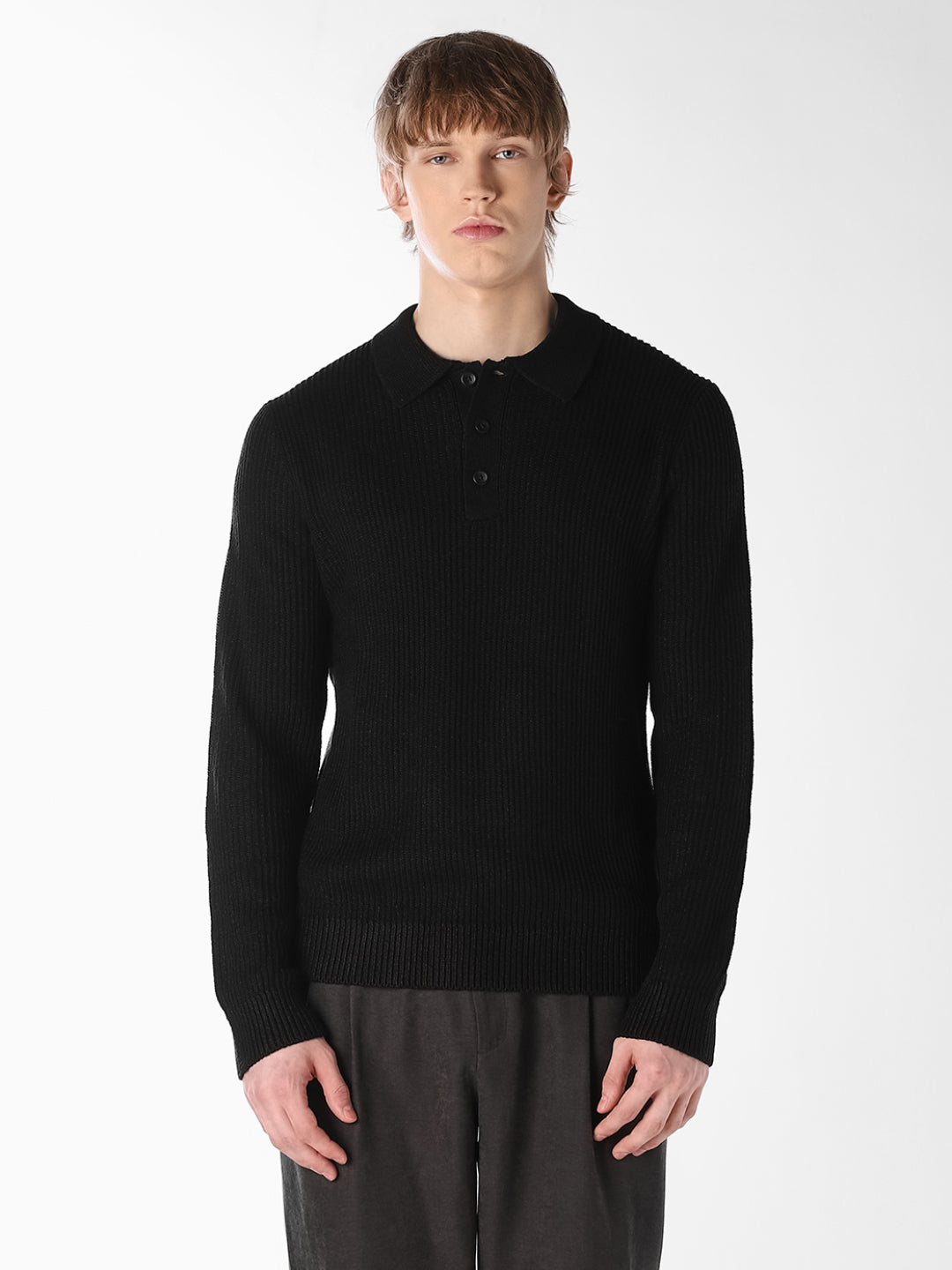 Black Jacquard Knitted Polo