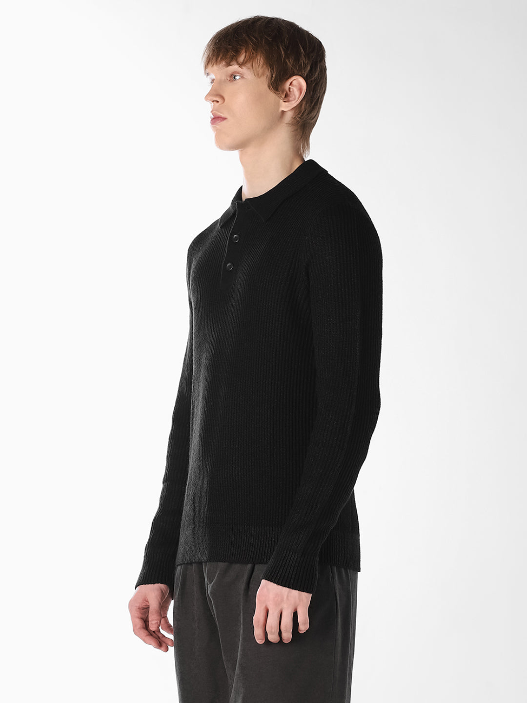 Black Jacquard Knitted Polo