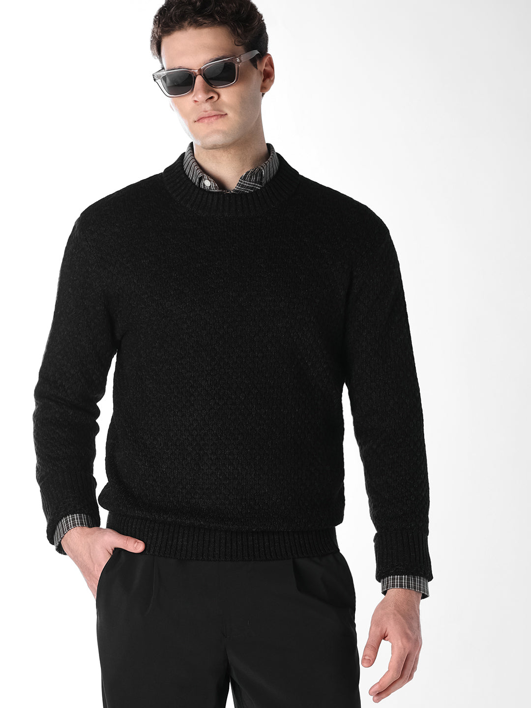 Dark Grey Textured Pullover - S