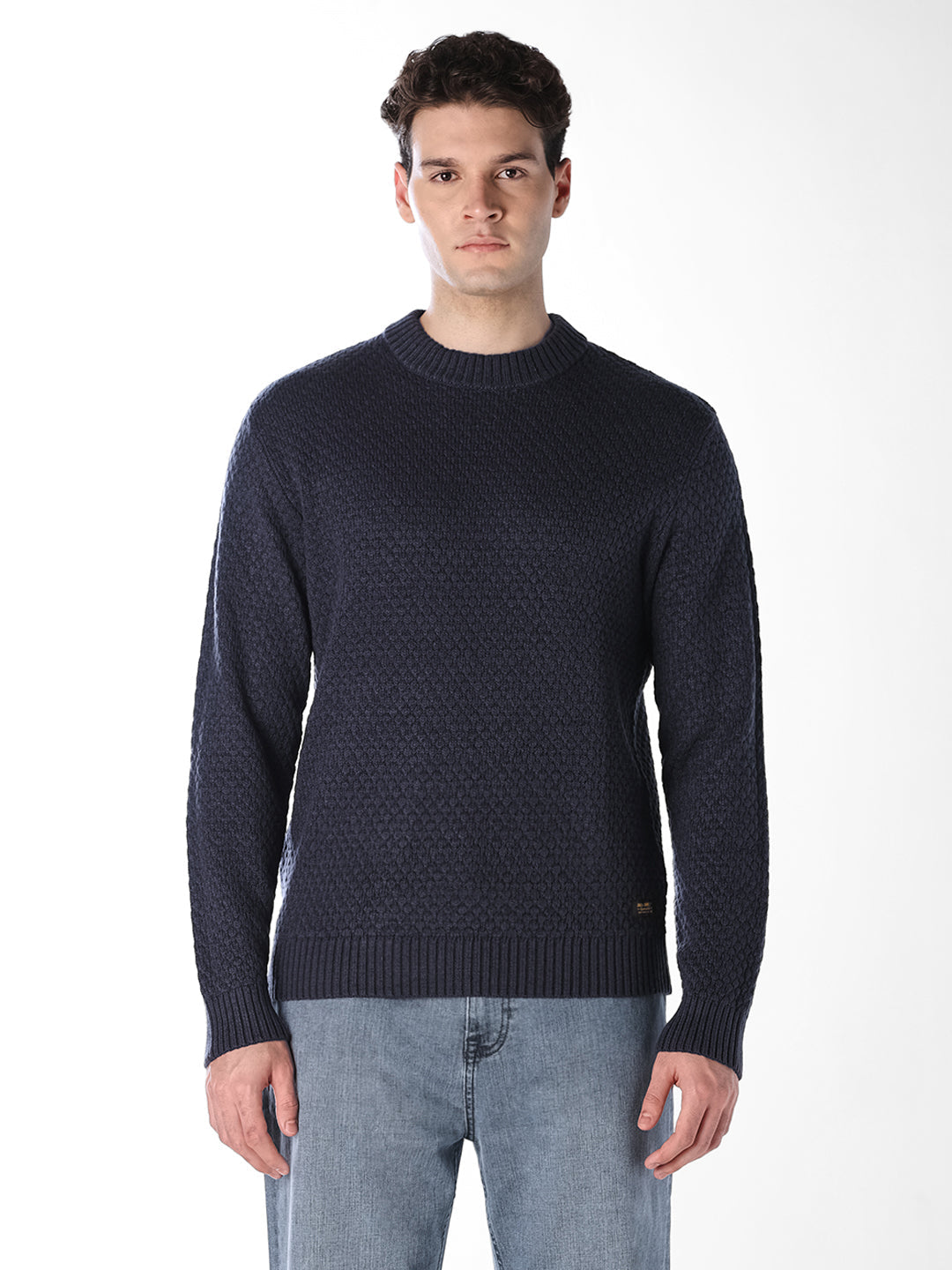 Navy Blue Textured Pullover