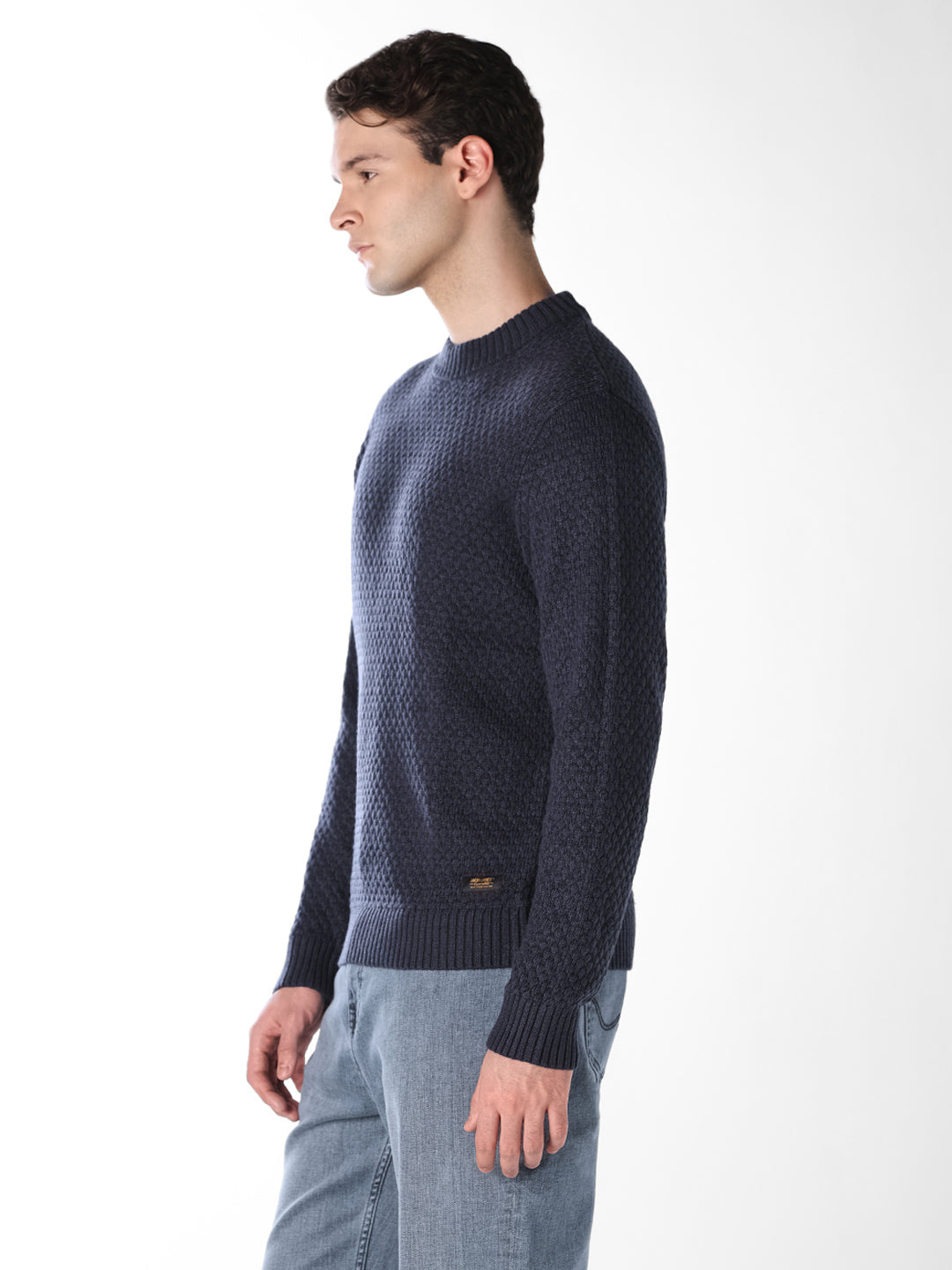 Navy Blue Textured Pullover