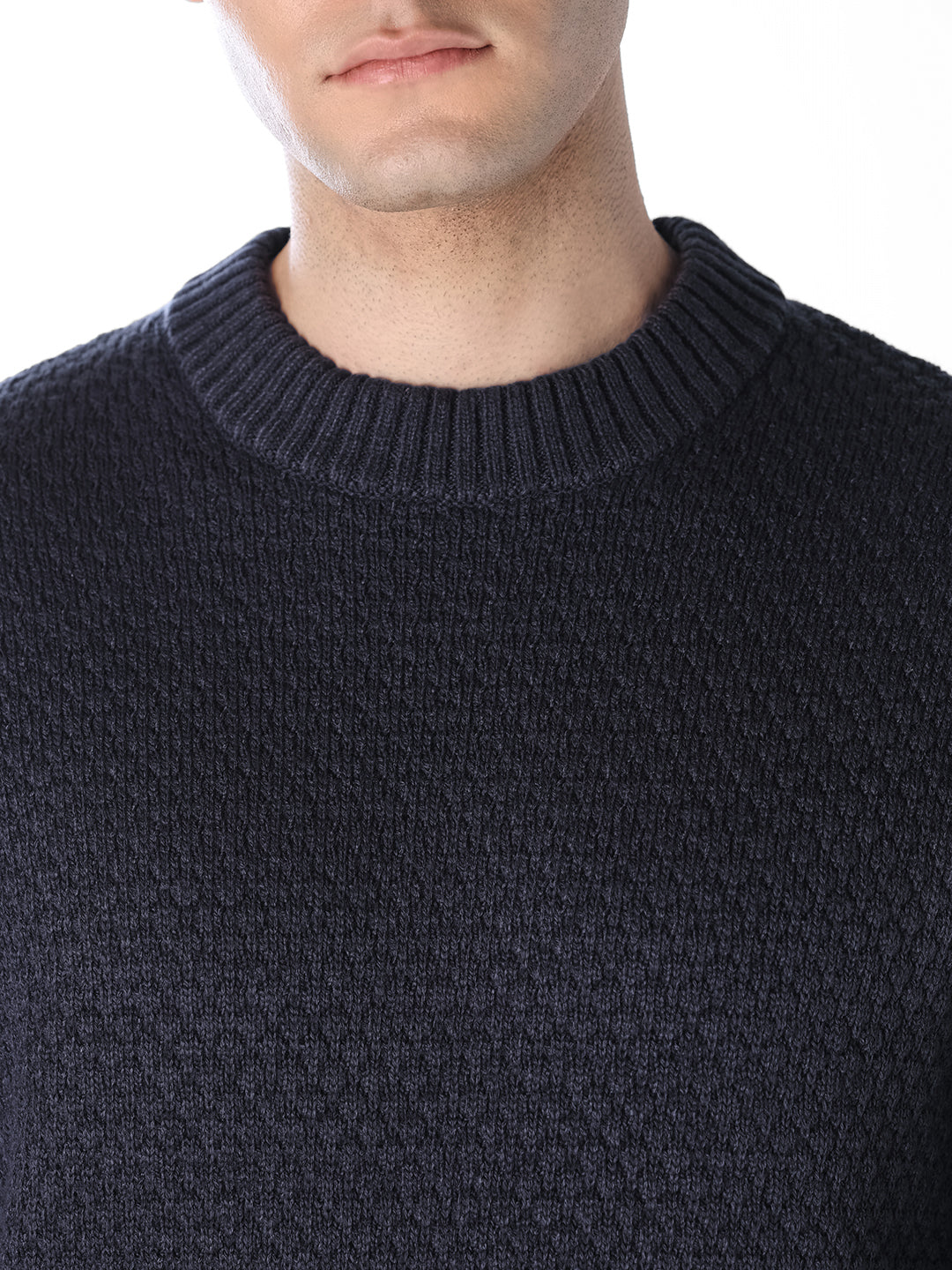 Navy Blue Textured Pullover