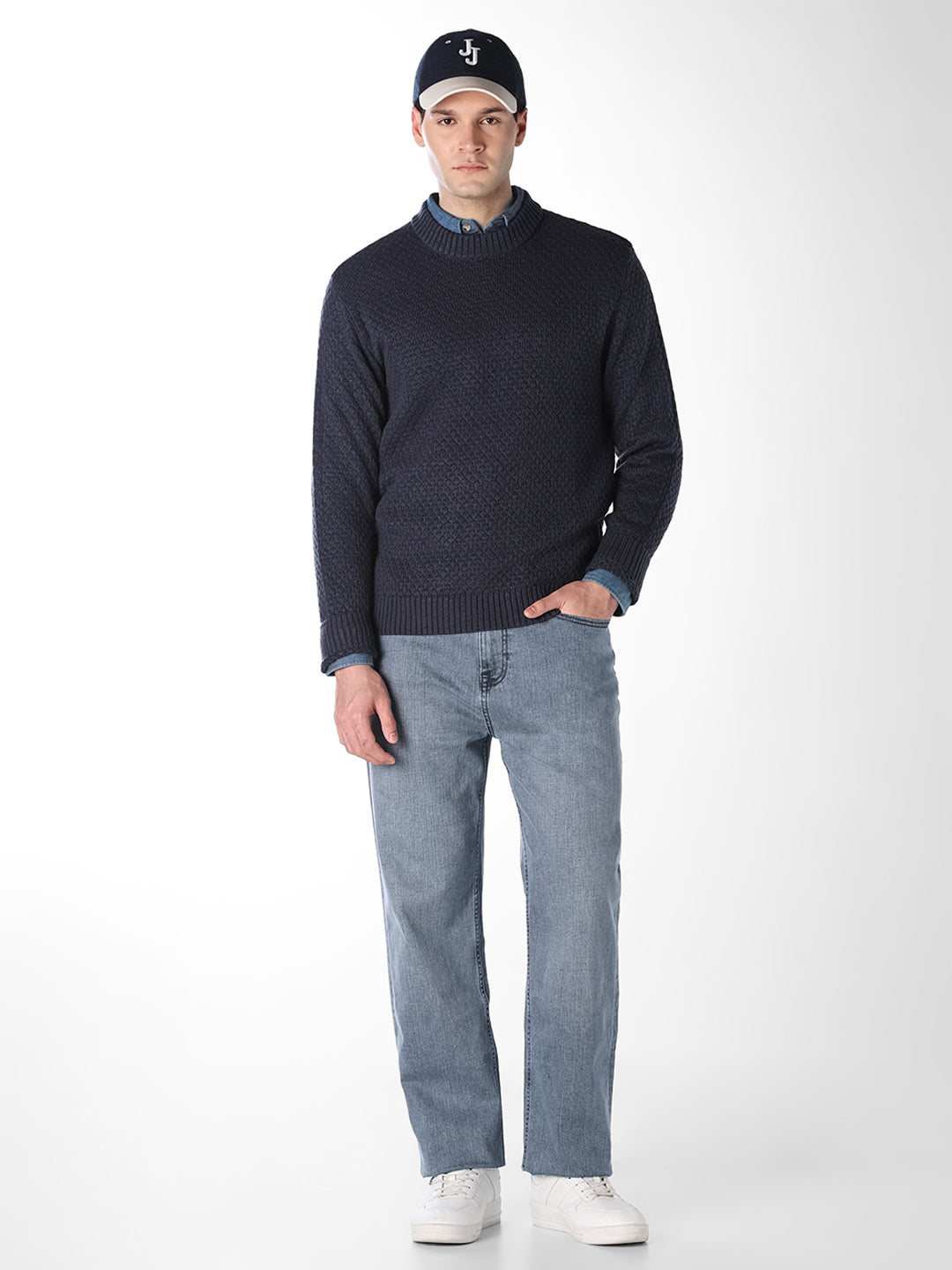 Navy Blue Textured Pullover