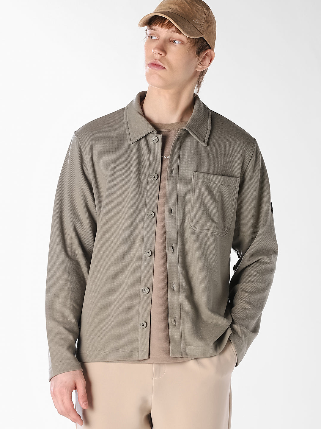 Green Twill Sweat Overshirt
