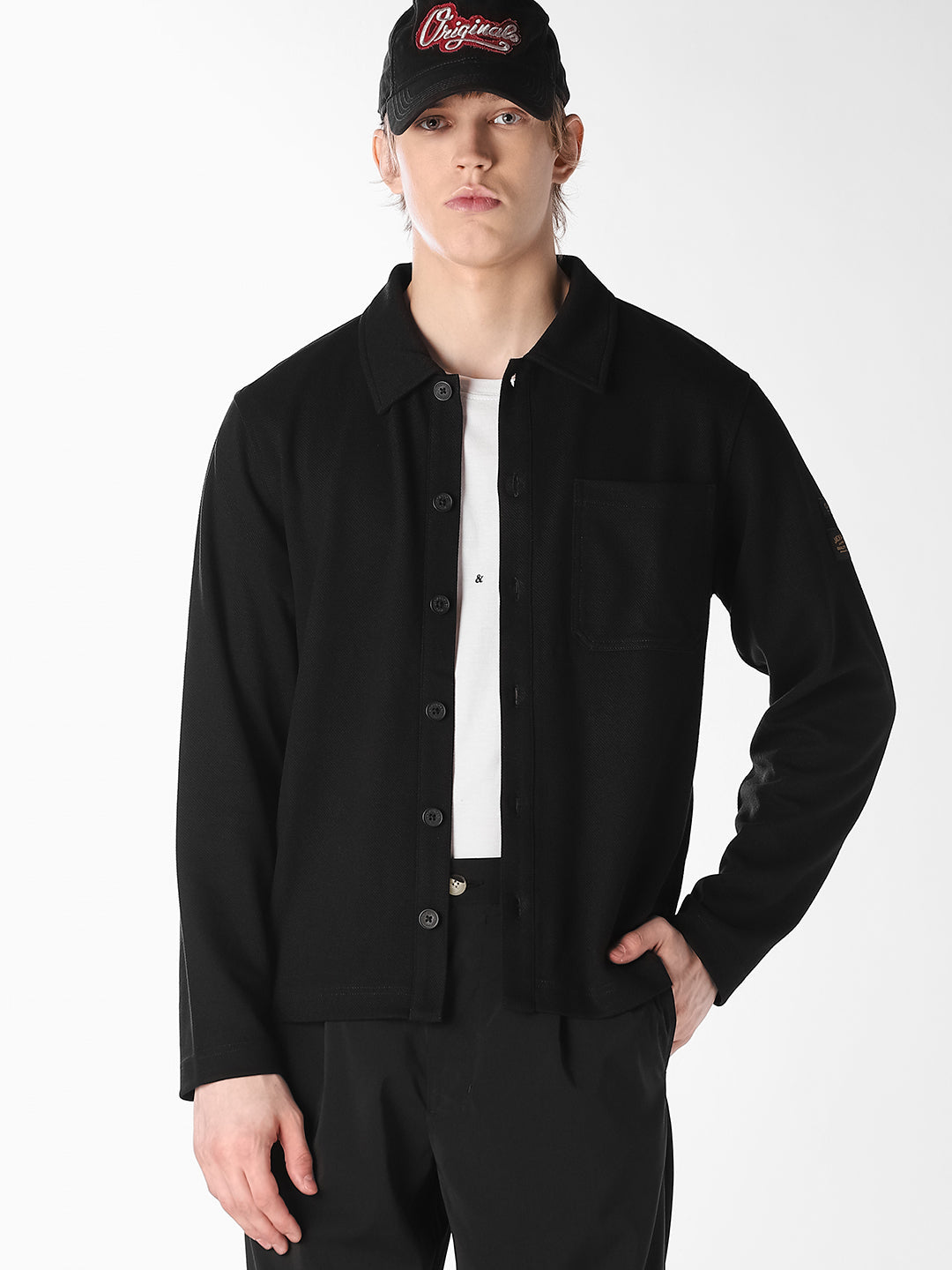 Black Twill Sweat Overshirt - XS