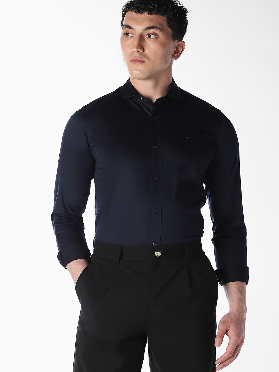 Navy Blue Slim Fit Formal Shirt - S
