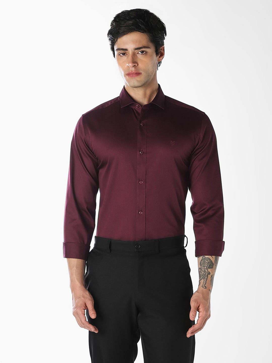 Cotton Twill Slim Fit Formal Shirt - Wine