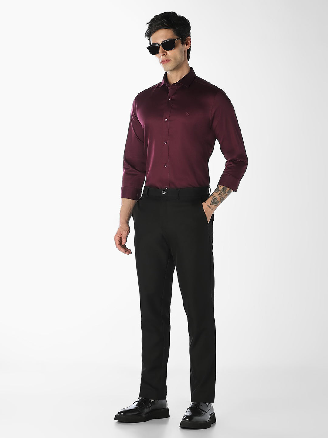 Cotton Twill Slim Fit Formal Shirt - Wine