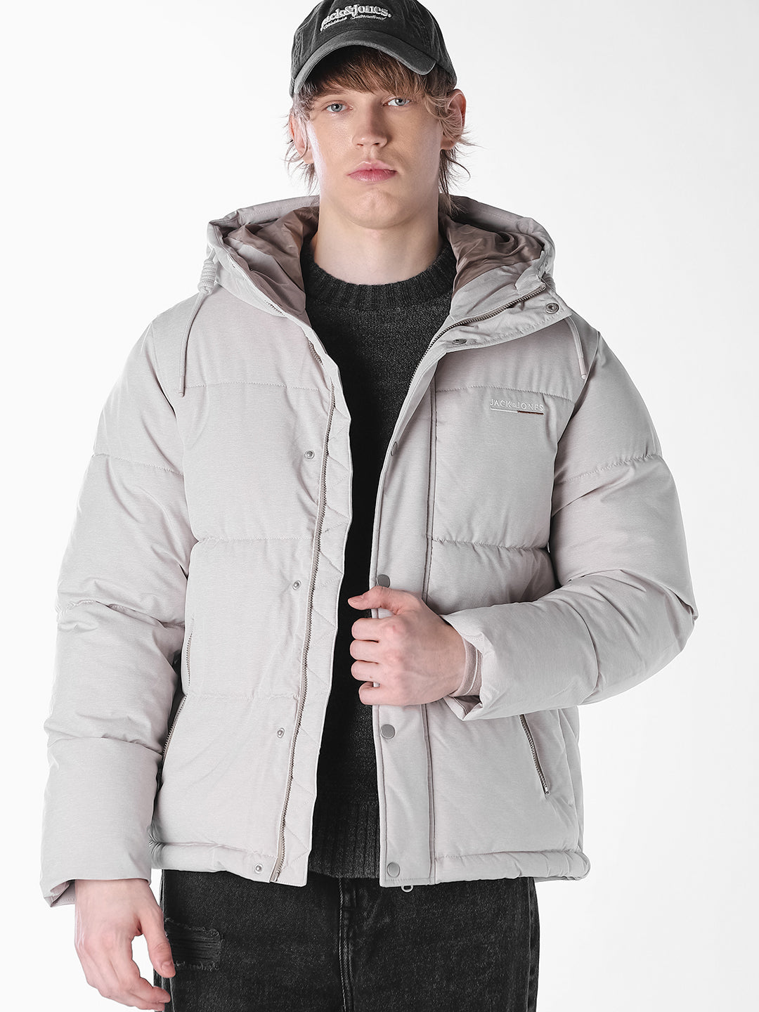 Grey Puffer Regular Fit Jacket