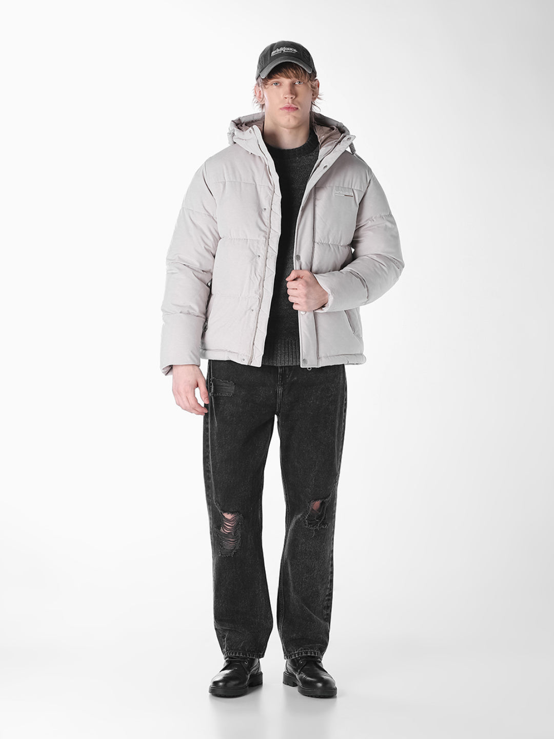 Grey Puffer Regular Fit Jacket