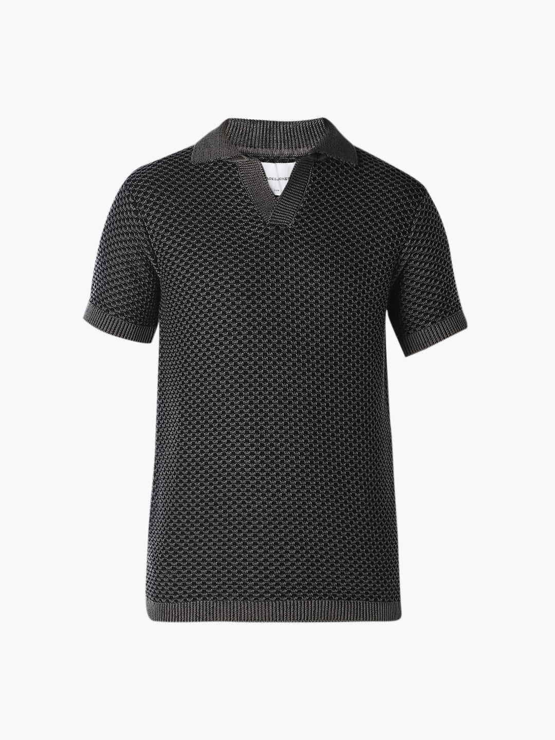 Charcoal Grey Textured Knitted Polo
