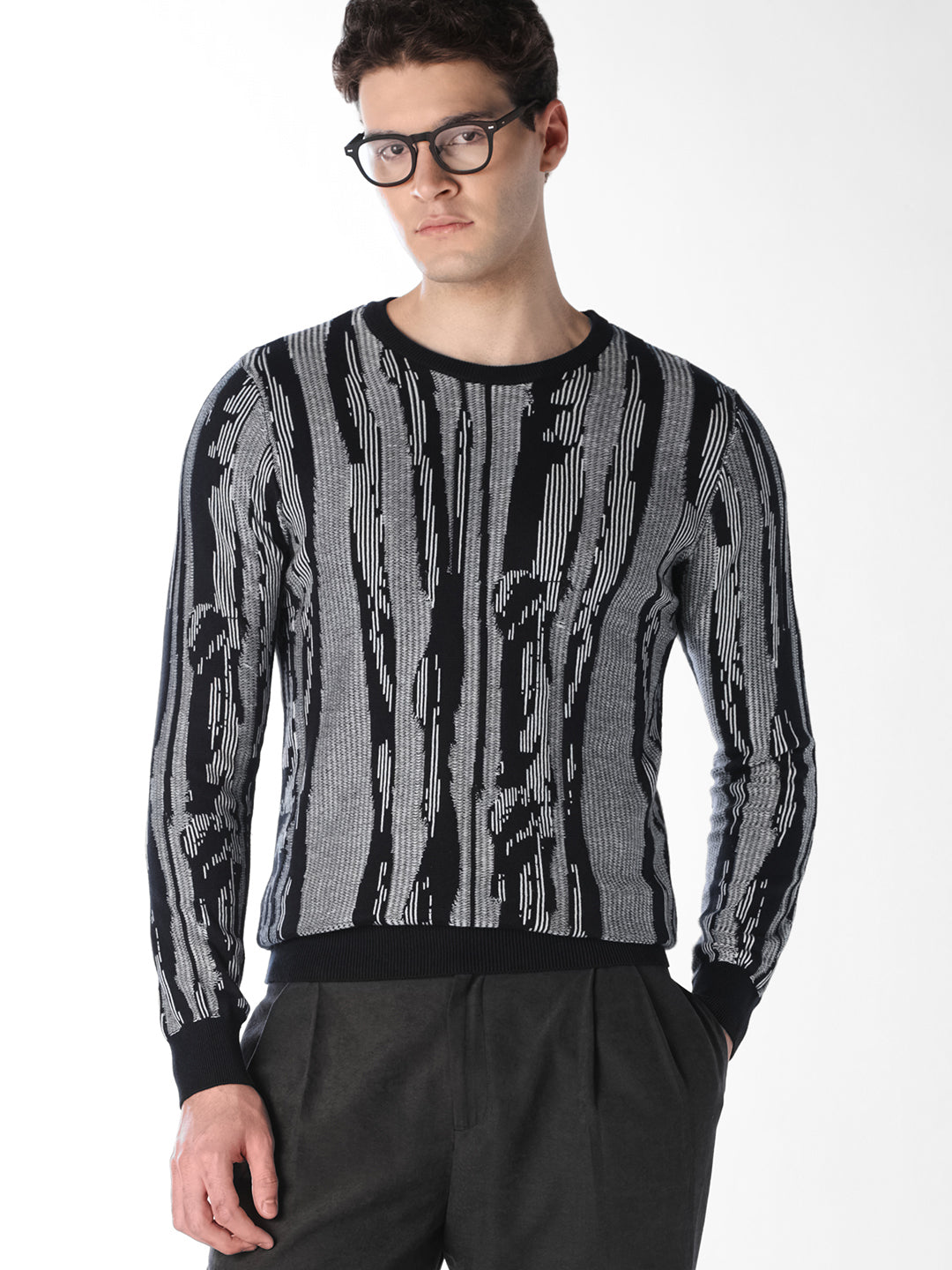 Black Printed Sweater - S