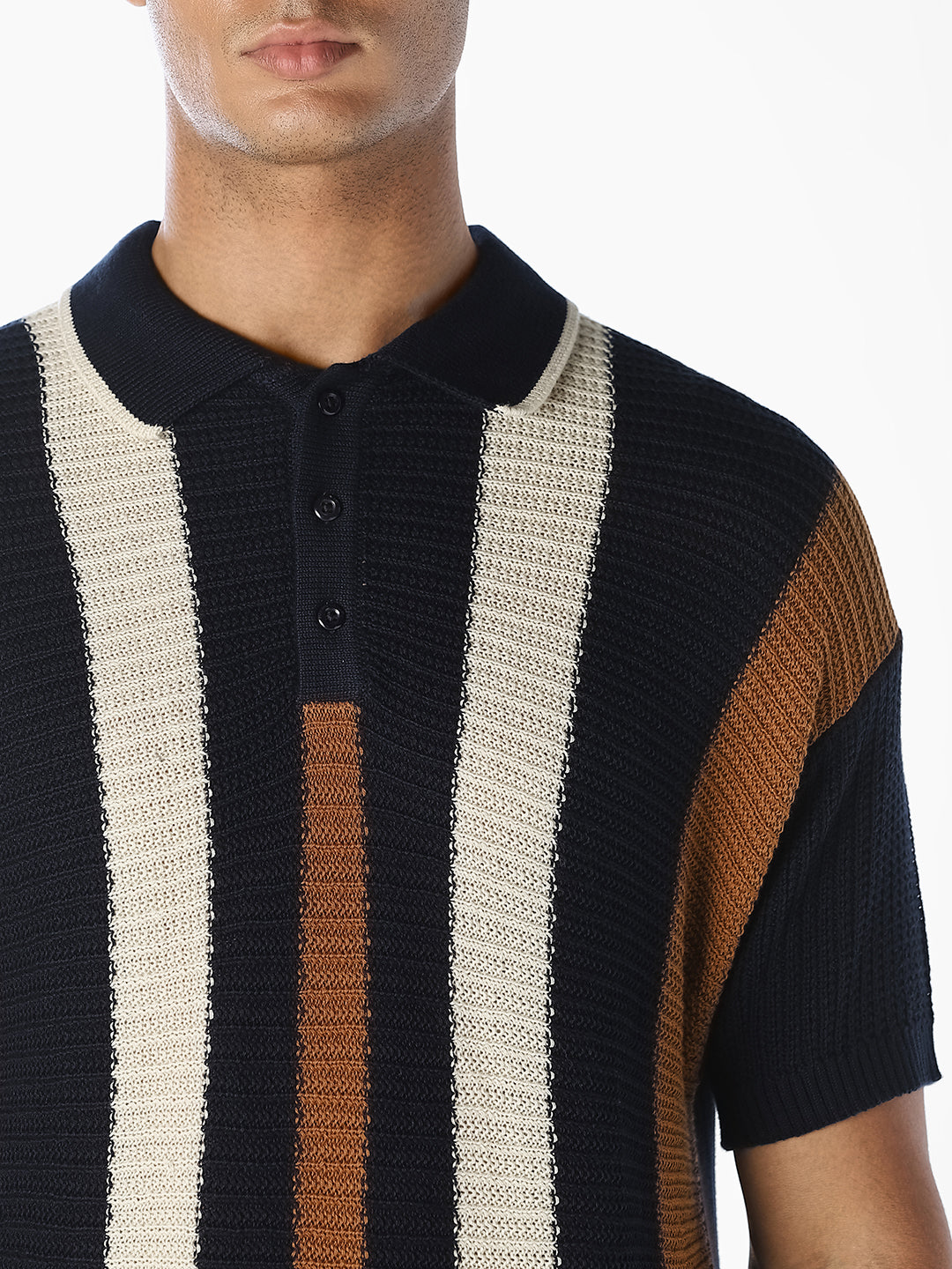 Navy Striped Knitted Polo
